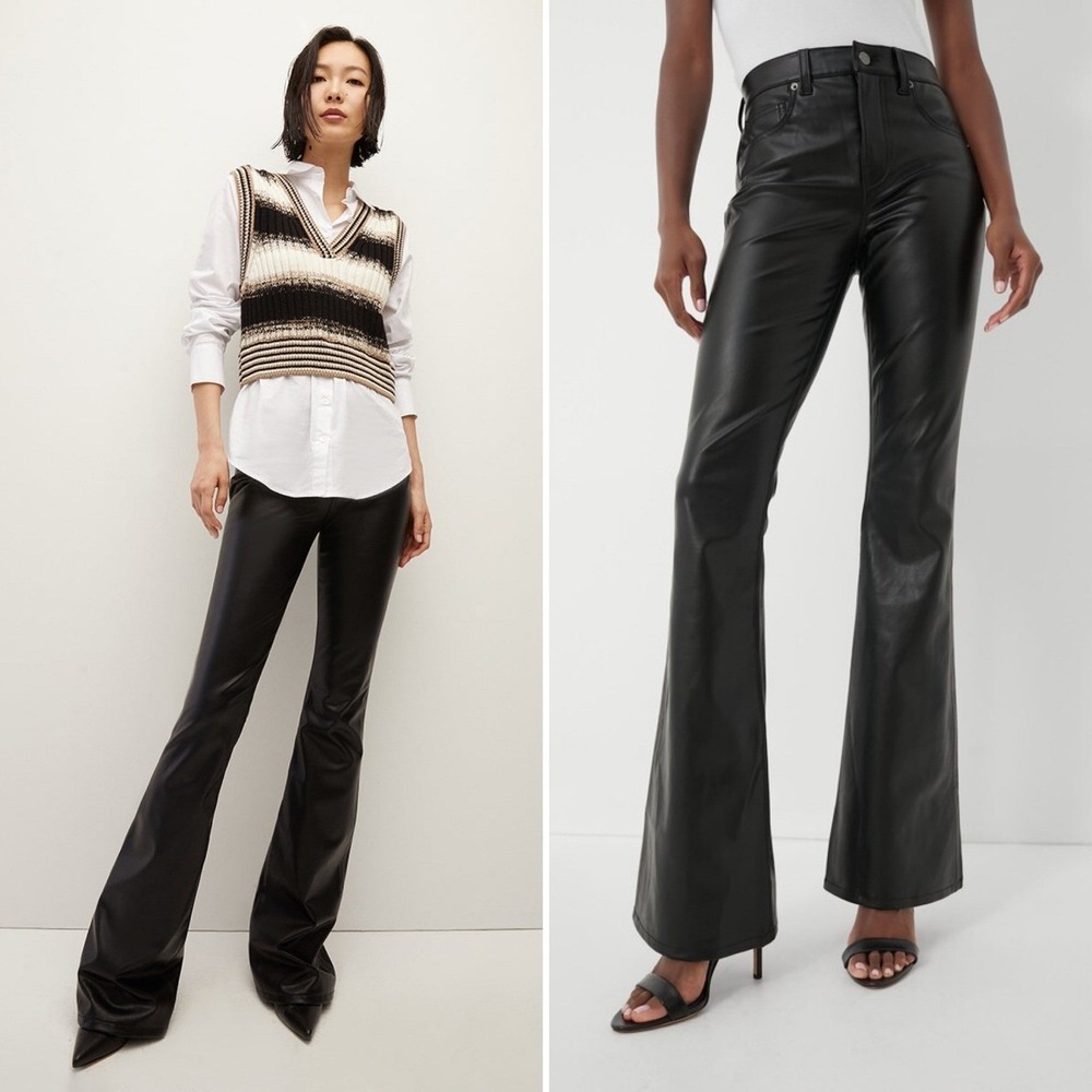 Veronica Beard Beverly Flare High Rise Pant in Black Size 29 Faux Leather Chic - Picture 2 of 16